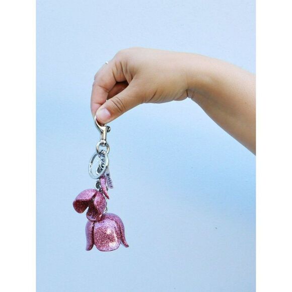 NEW Coach 3D Giant Tea Rose Droplet Bag Charm Key Chain GLITTER PINK - Picture 3 of 5